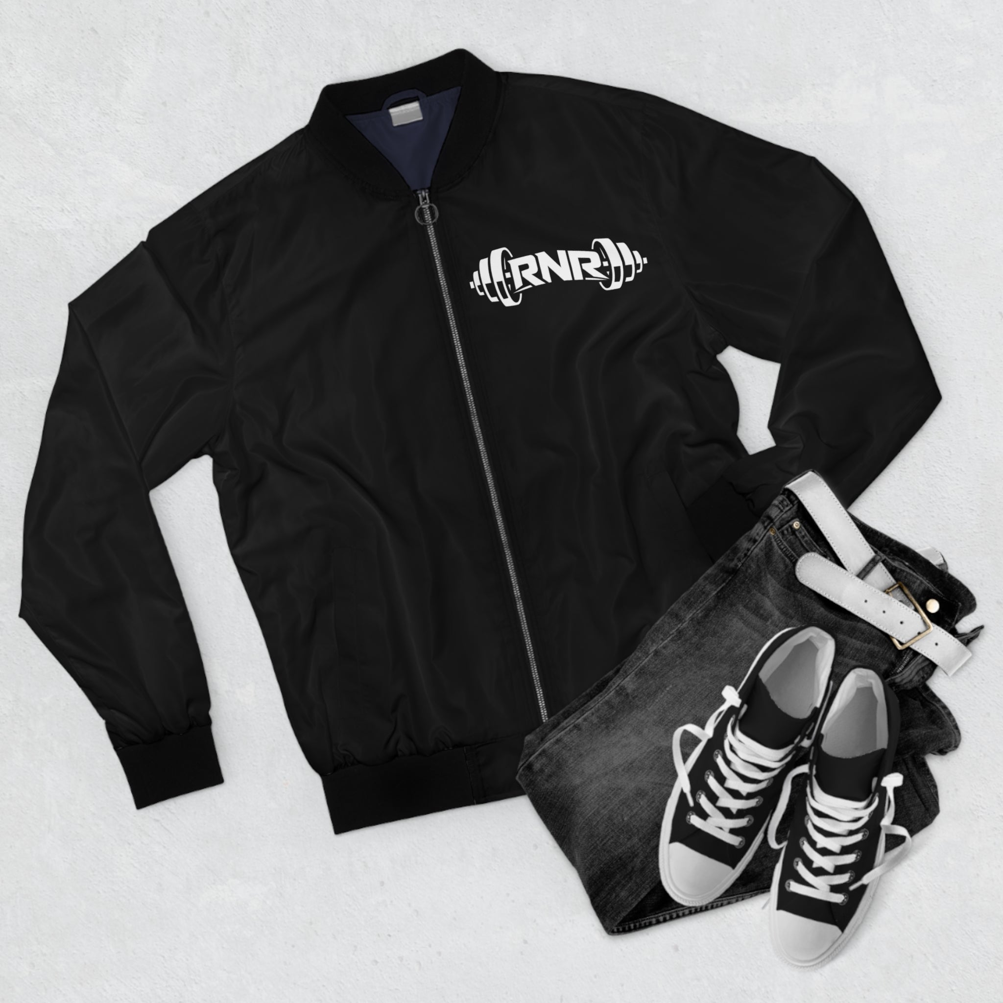 RNBR Barbell Logo Bomber Jacket — Men's Fitness Workout Jacket
