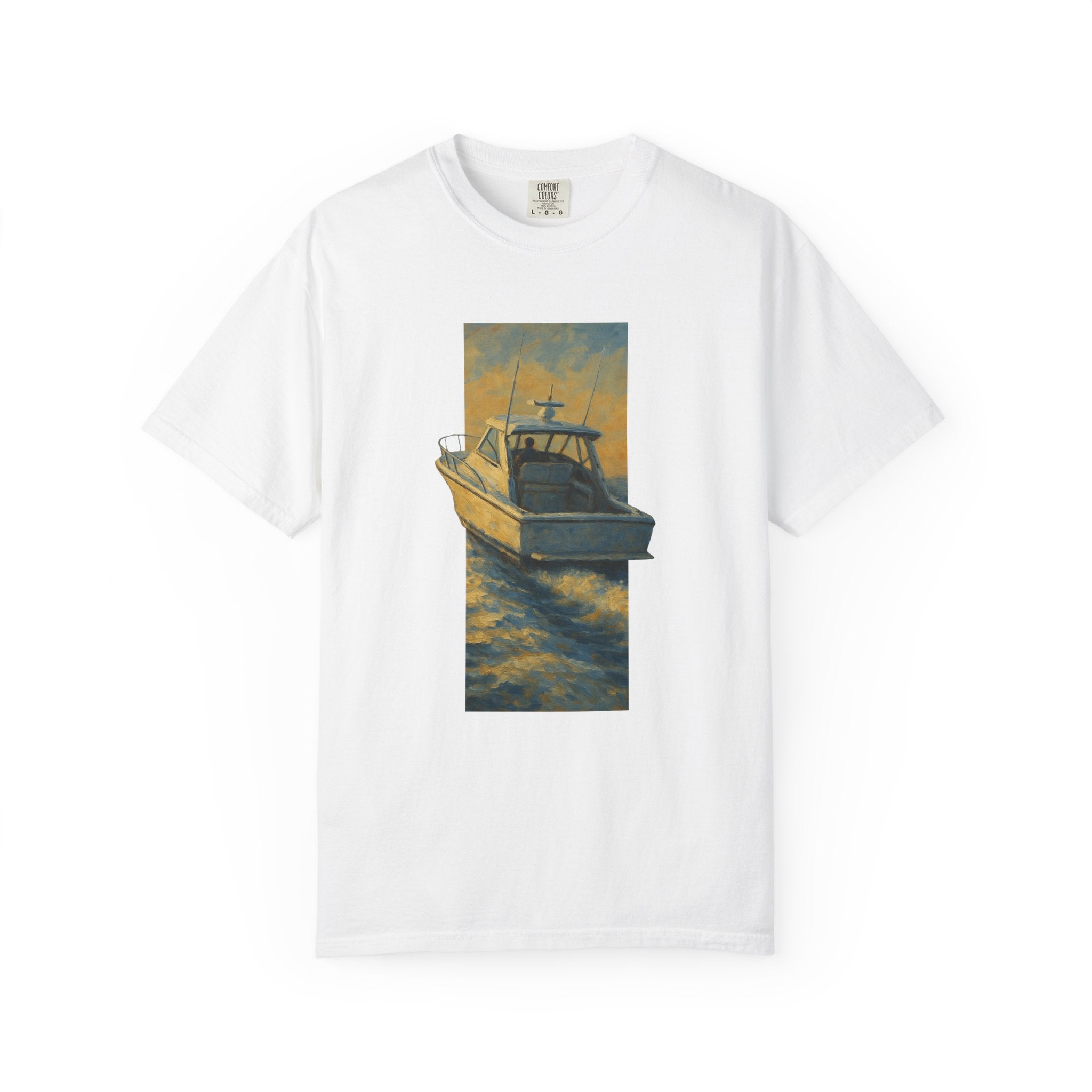 Boat Sunset Unisex Garment-Dyed T-shirt, Nautical Tee, Summer Vibes Shirt, Gift for Sailors, Casual Everyday Wear, Beachwear