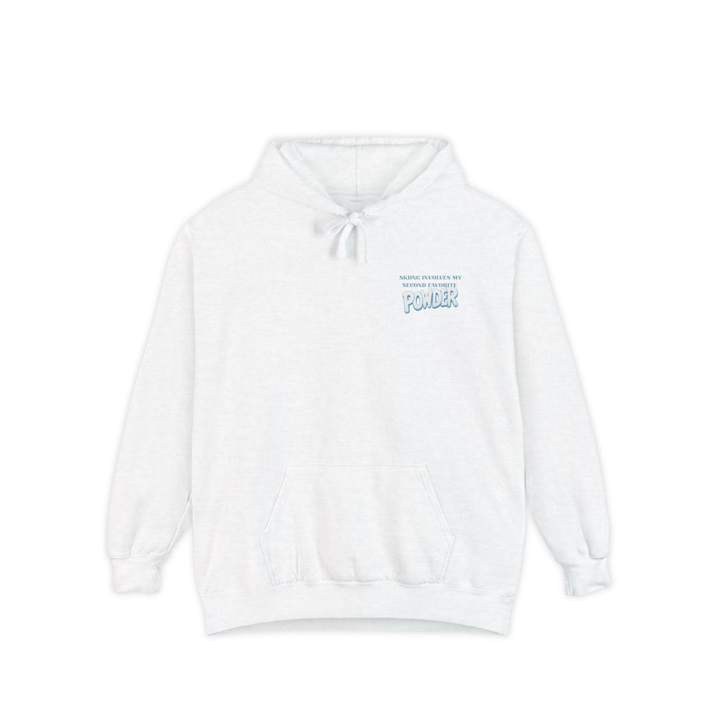Powder Blue Minimalist Hoodie — 'Snowy Adventure Powder' Chest Logo