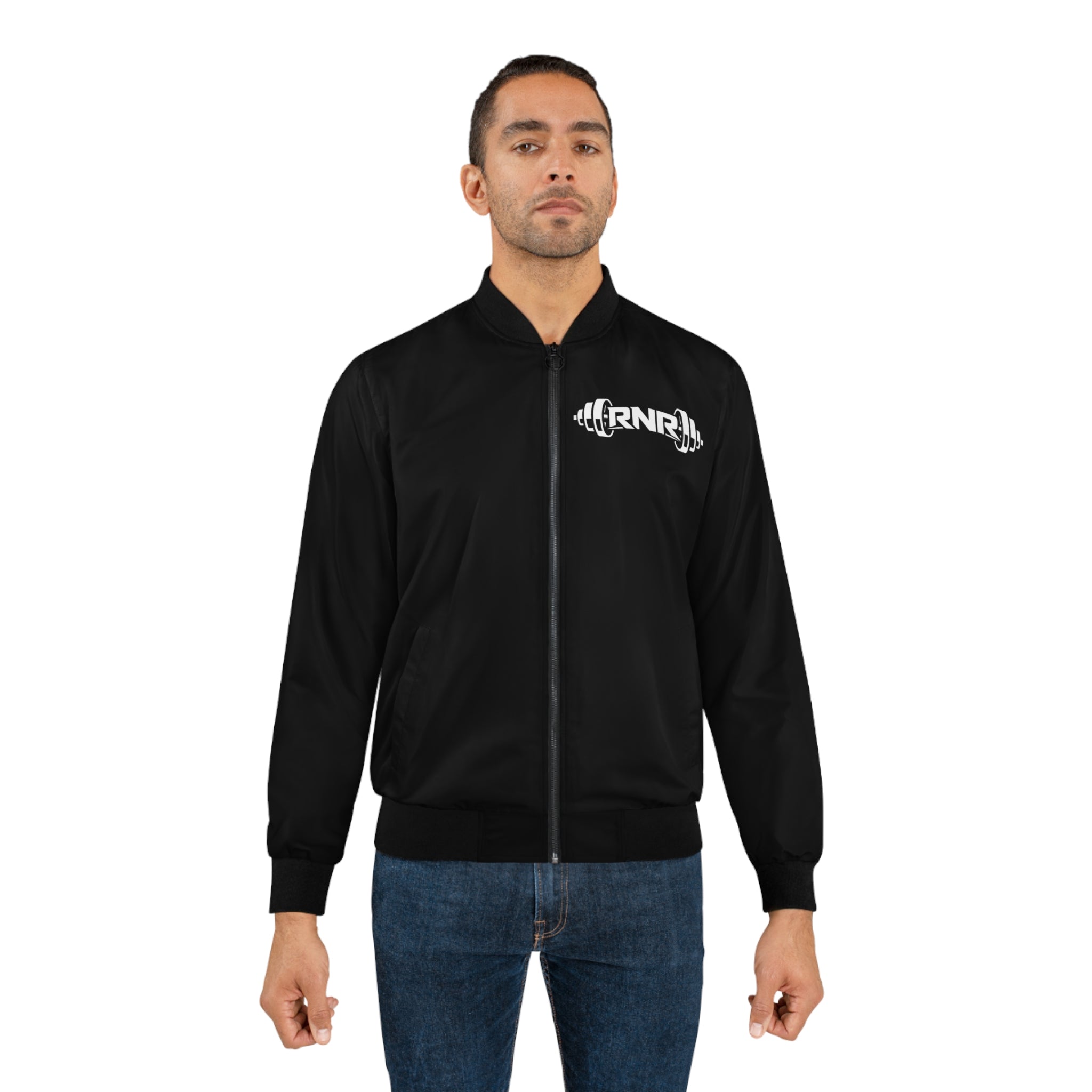 RNBR Barbell Logo Bomber Jacket — Men's Fitness Workout Jacket