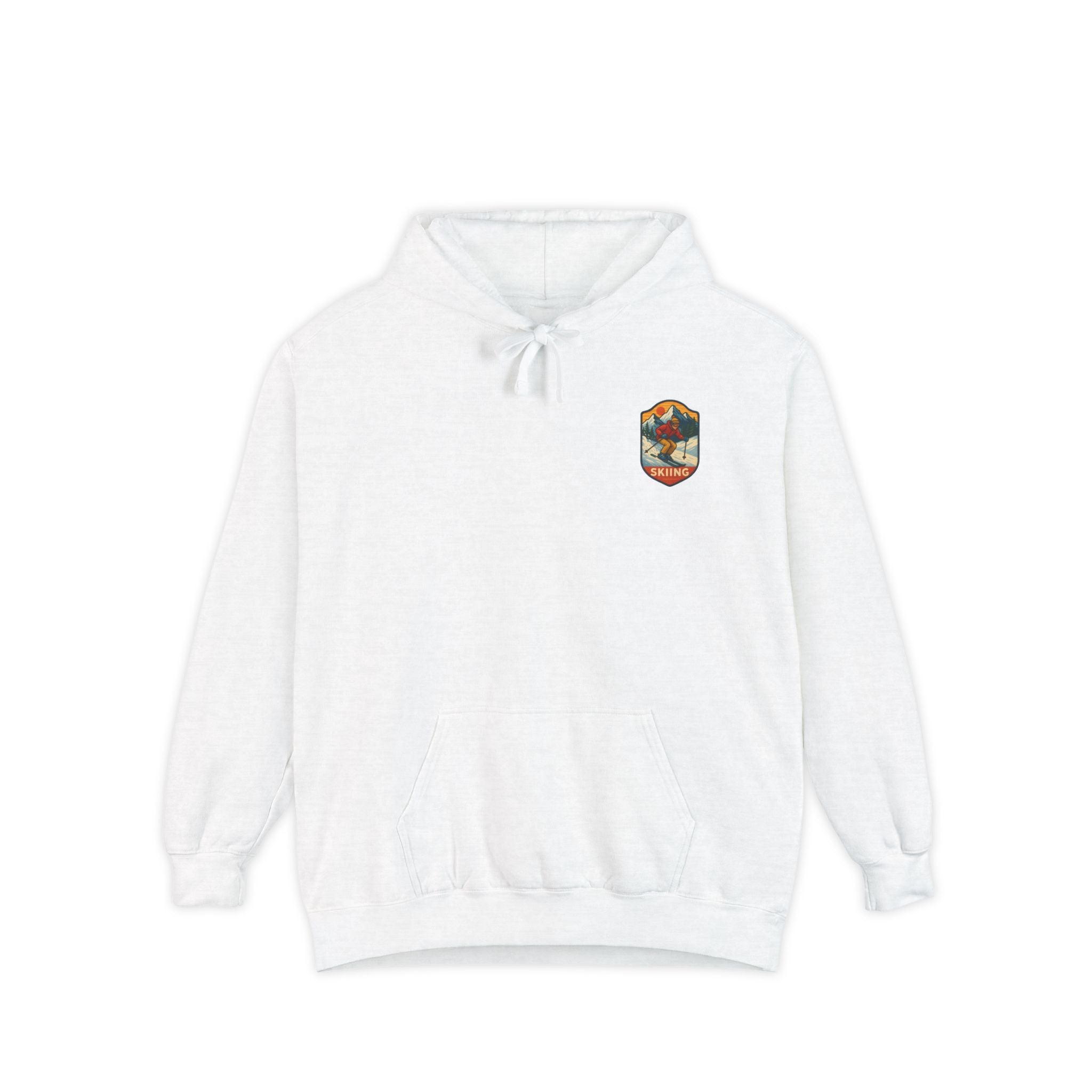 Adventure Patch Hoodie — Scenic Mountain Crest Graphic