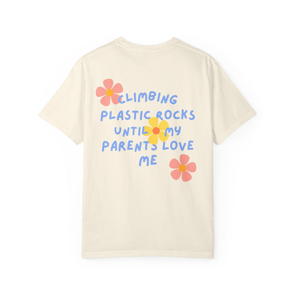 Climbing Rocks Fun T-shirt, Unisex Tee, Floral Graphic T-shirt, Casual Summer Wear, Gift for Climbers, Nostalgic Humor Top