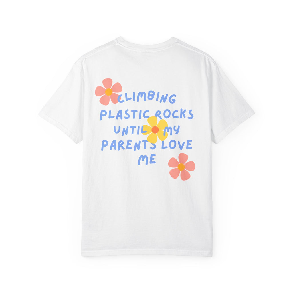 Climbing Rocks Fun T-shirt, Unisex Tee, Floral Graphic T-shirt, Casual Summer Wear, Gift for Climbers, Nostalgic Humor Top