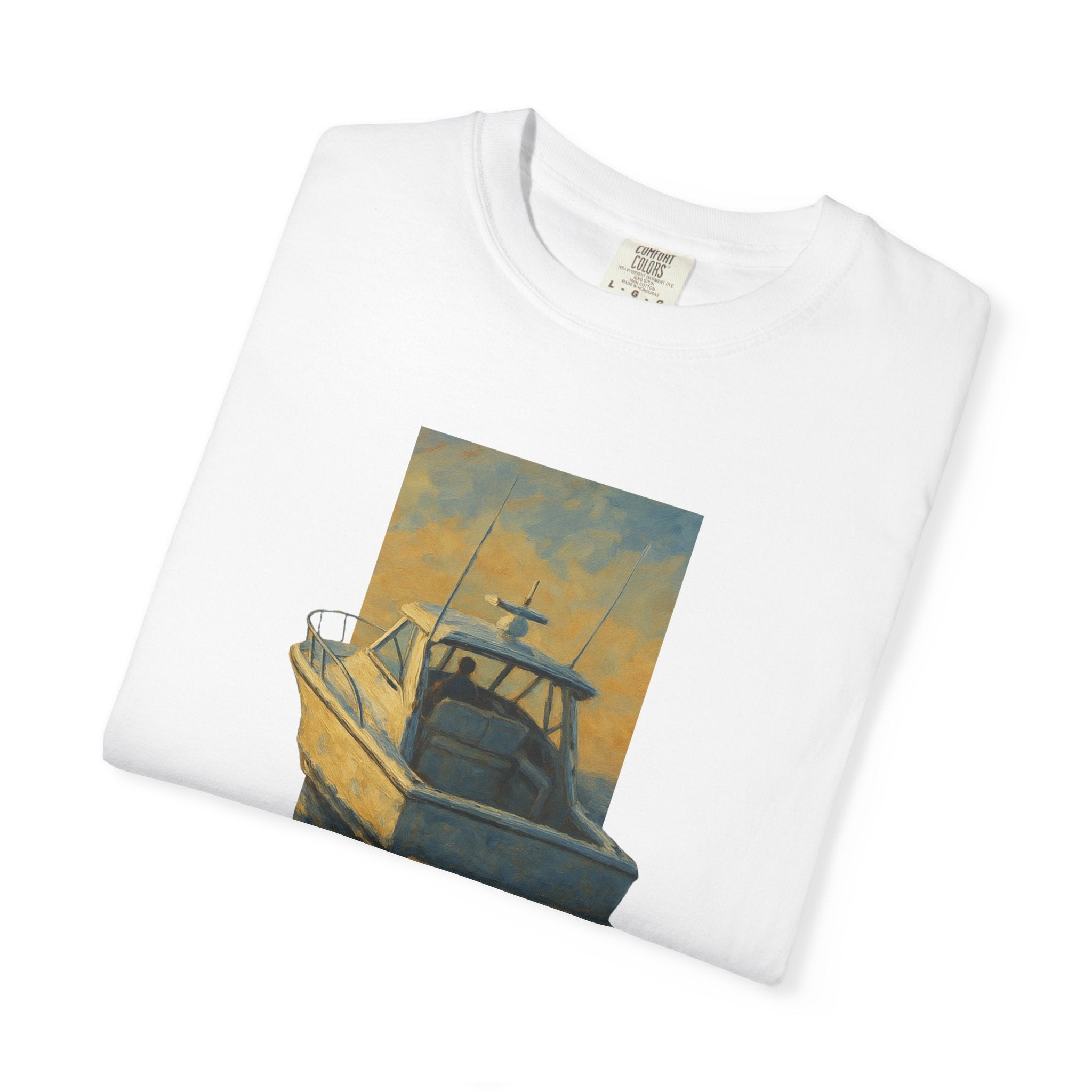 Boat Sunset Unisex Garment-Dyed T-shirt, Nautical Tee, Summer Vibes Shirt, Gift for Sailors, Casual Everyday Wear, Beachwear