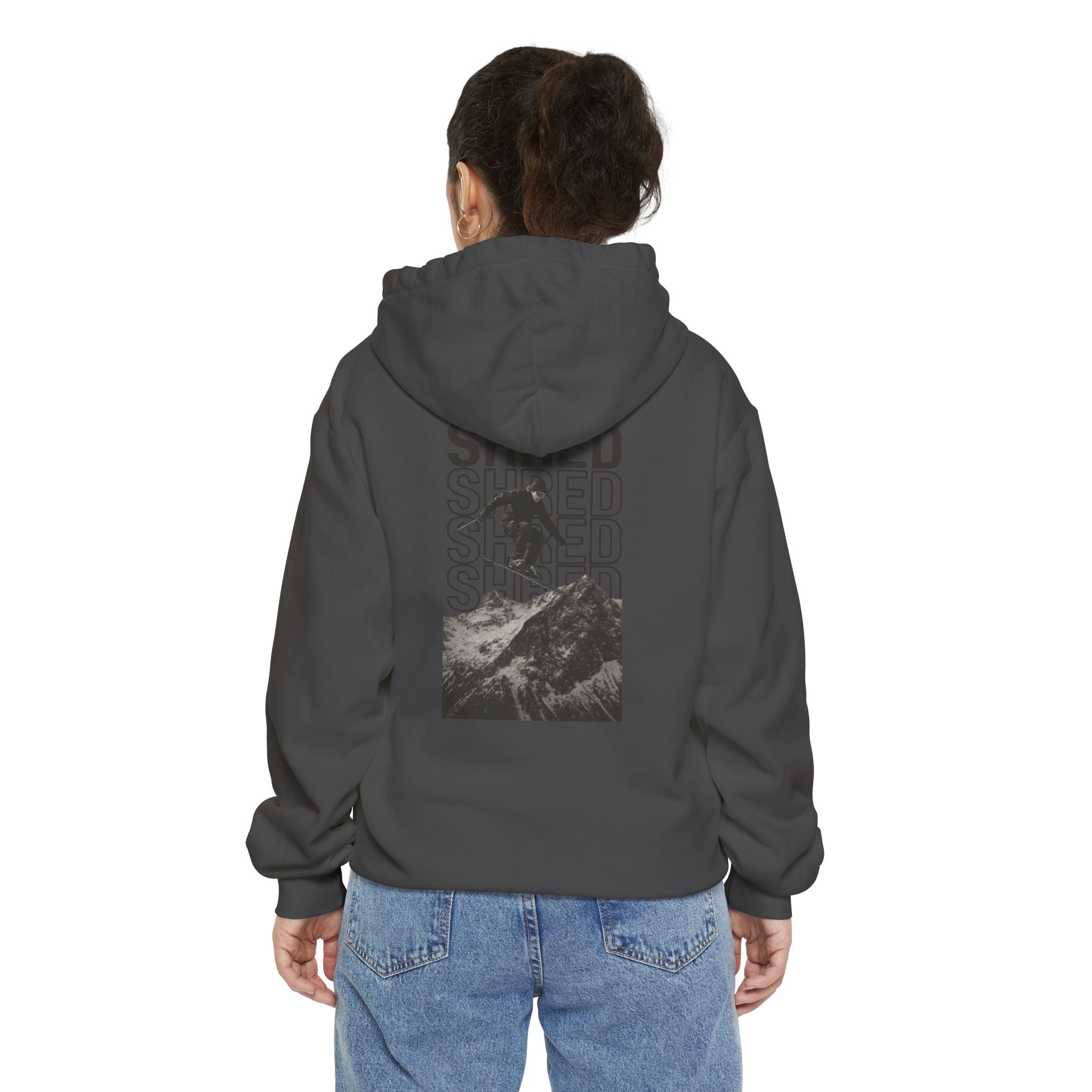 Shred Mountain Biker Hoodie — Retro Repeat Graphic Pullover