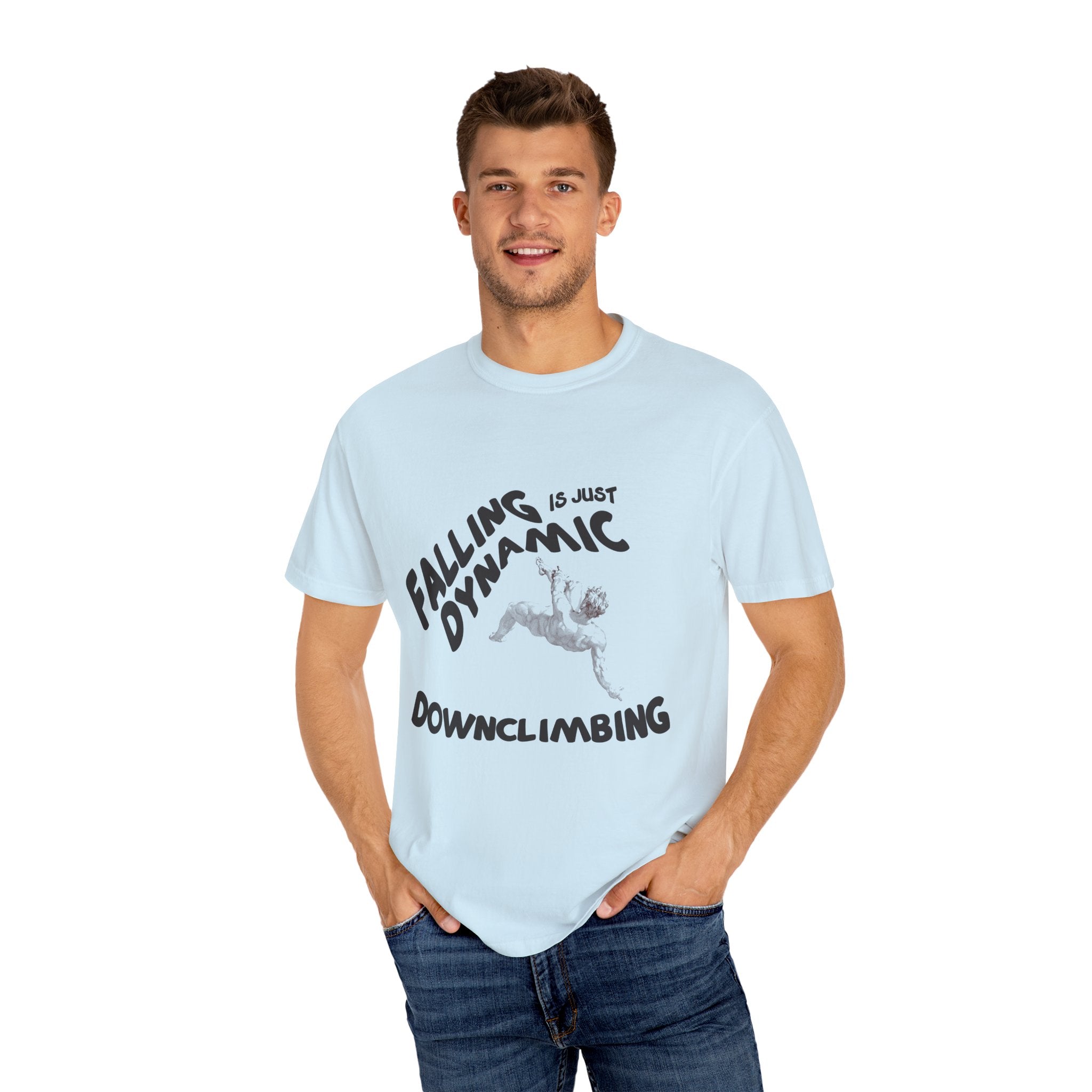 Dynamic Downclimbing Graphic T-Shirt, Adventure Apparel, Unisex Casual Wear, Gift for Climbers, Outdoor Enthusiasts, Fun Sports Tee